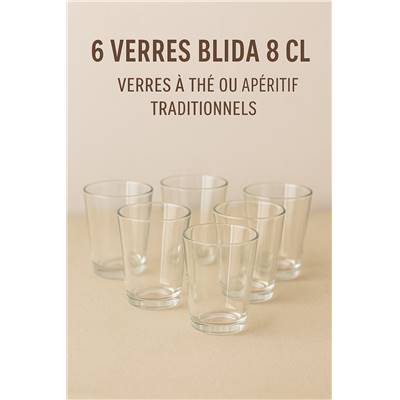6 Verres Blida 8 cl - Verres à Thé ou Apéritif Traditionnels ou Champagne