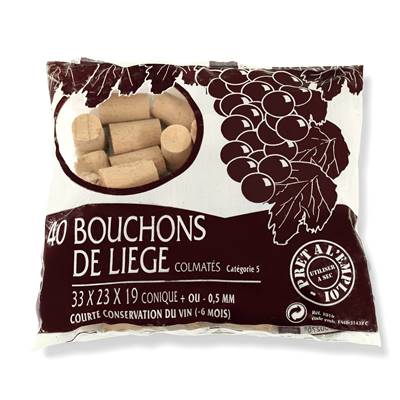 Sachet de 40 Bouchons coniques en Liège Colmaté 33 x 23 x 19mm - Idéal pour Boucher Vos Vins de Courte Conservation